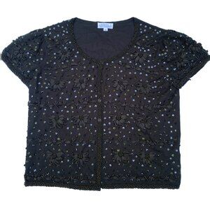 Joseph A beaded black cropped cardigan M